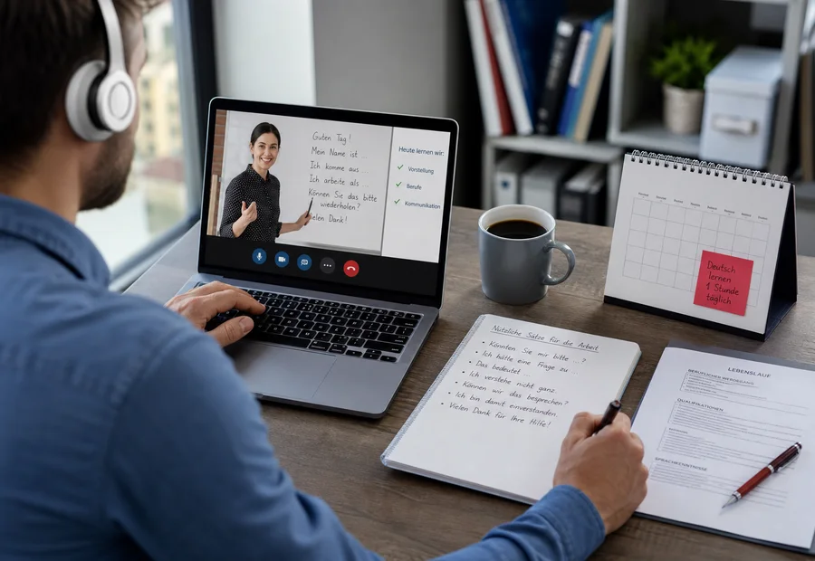 Professional learner preparing German for work online